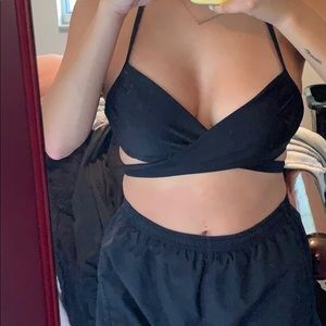 Black cross body string bikini top
